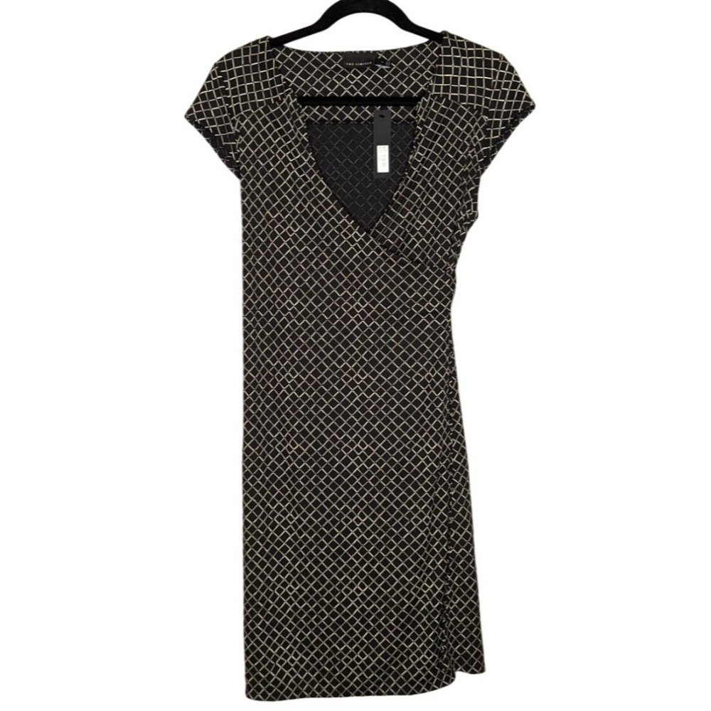 The Limited cap sleeve black white empire waist wrap career dress M NEW